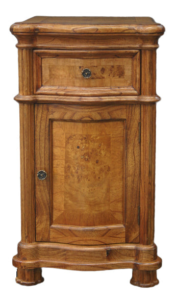 Burr Walnut Veneer Narrow Bedside Table | 1 Drawer & Cupboard | Cheshire Collection Bedside table / chest CasaFenix