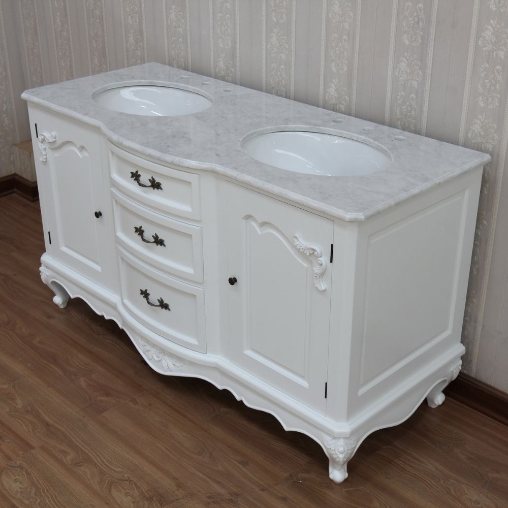 Solid Mahogany French Double Bathroom Vanity Unit With 2 Sinks Marble Top Vanity unit CasaFenix