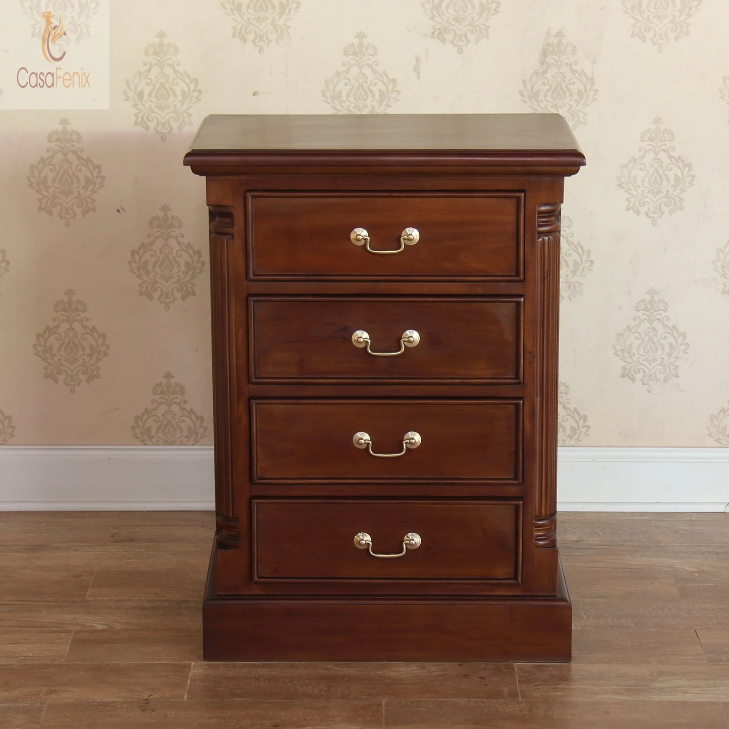 4 Drawer Solid Mahogany Chest with Brass Handles Column Georgian Collection - CasaFenix