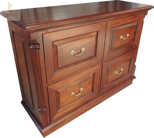 4 Drawer Solid Mahogany Filing Cabinet with Brass Handles Column Georgian Collection - CasaFenix