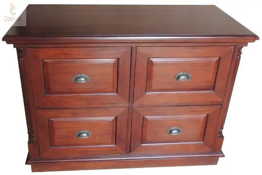 4 Drawer Solid Mahogany Filing Cabinet with Cup Handles Column Georgian Collection - CasaFenix