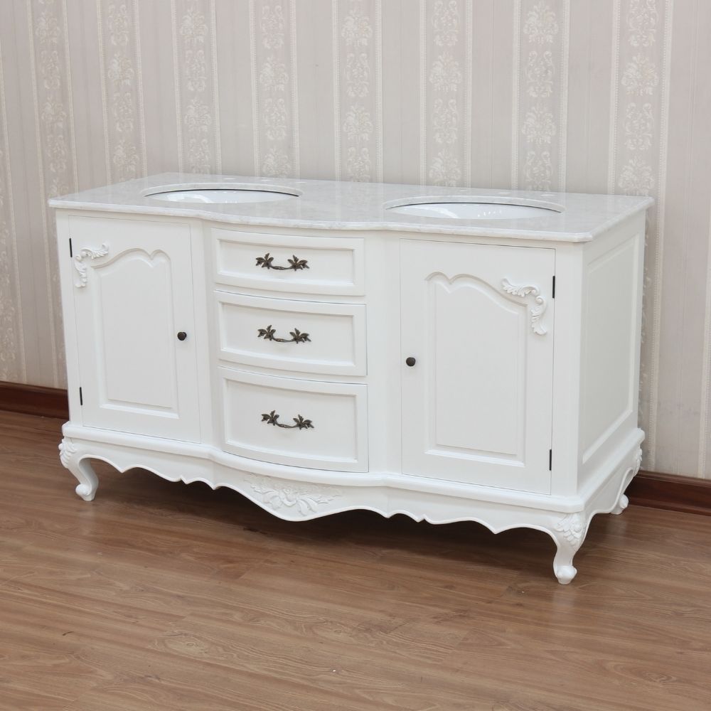 Solid Mahogany French Double Bathroom Vanity Unit With 2 Sinks Marble Top Vanity unit CasaFenix
