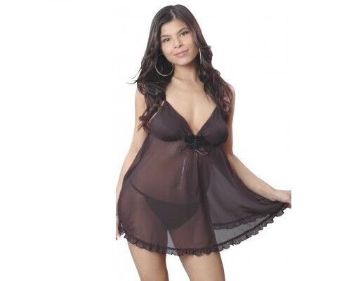 New Lingerie VX Intimate Black Sheer Babydoll + G-string Size Medium. 5090 Clothes, Shoes & Accessories:Women:Women's Clothing:Lingerie & Nightwear:Nightwear CasaFenix