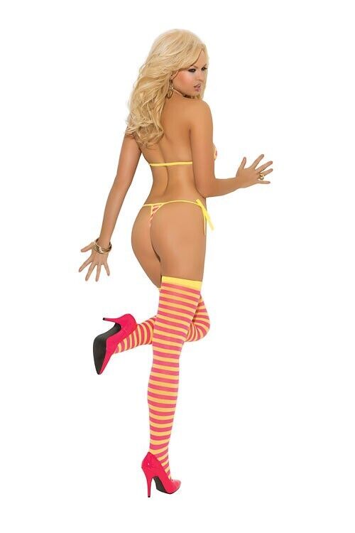 New Elegant Moments Pink & Yellow 3 Piece Set Bra Pants Stockings One Size 1535 Clothes, Shoes & Accessories:Specialty:Erotic Clothing:Women's Underwear:Bodies & Catsuits CasaFenix