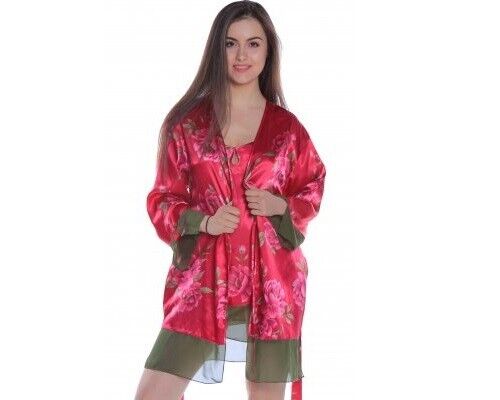 New Lingerie VX Intimate Red Floral Over Robe Size Small (489C matches 489A) VX246 Clothes, Shoes & Accessories:Women:Women's Clothing:Lingerie & Nightwear:Nightwear CasaFenix