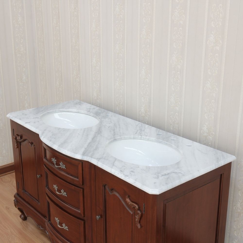 Solid Mahogany French Double Bathroom Vanity Unit With 2 Sinks Marble Top Vanity unit CasaFenix