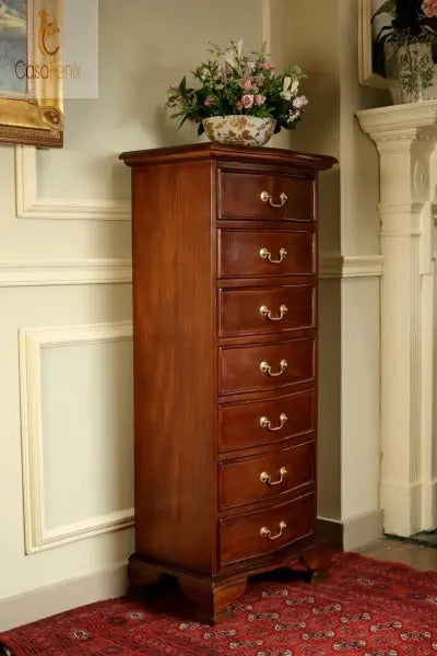 7 Drawer Bow Front Solid Mahogany Filing Chest with Brass Handles Column Georgian Collection - CasaFenix