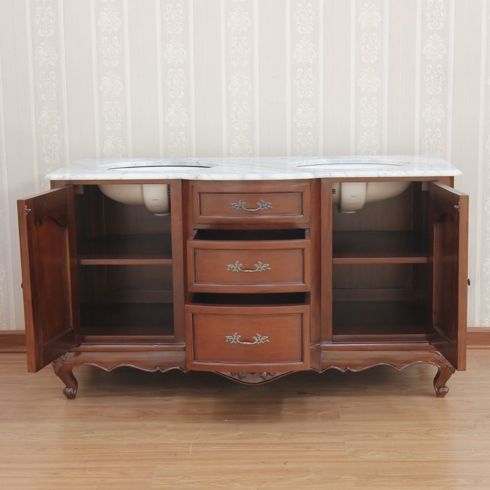 Solid Mahogany French Double Bathroom Vanity Unit With 2 Sinks Marble Top Vanity unit CasaFenix