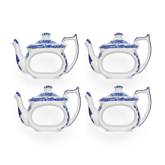 Blue Italian Teapot-Shaped Napkin Rings – Set of 4 Porcelain dinnerware CasaFenix