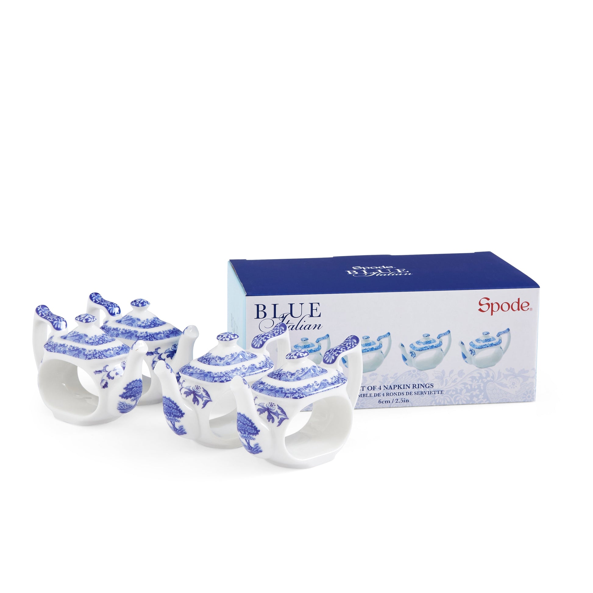 Blue Italian Teapot-Shaped Napkin Rings – Set of 4 Porcelain dinnerware CasaFenix