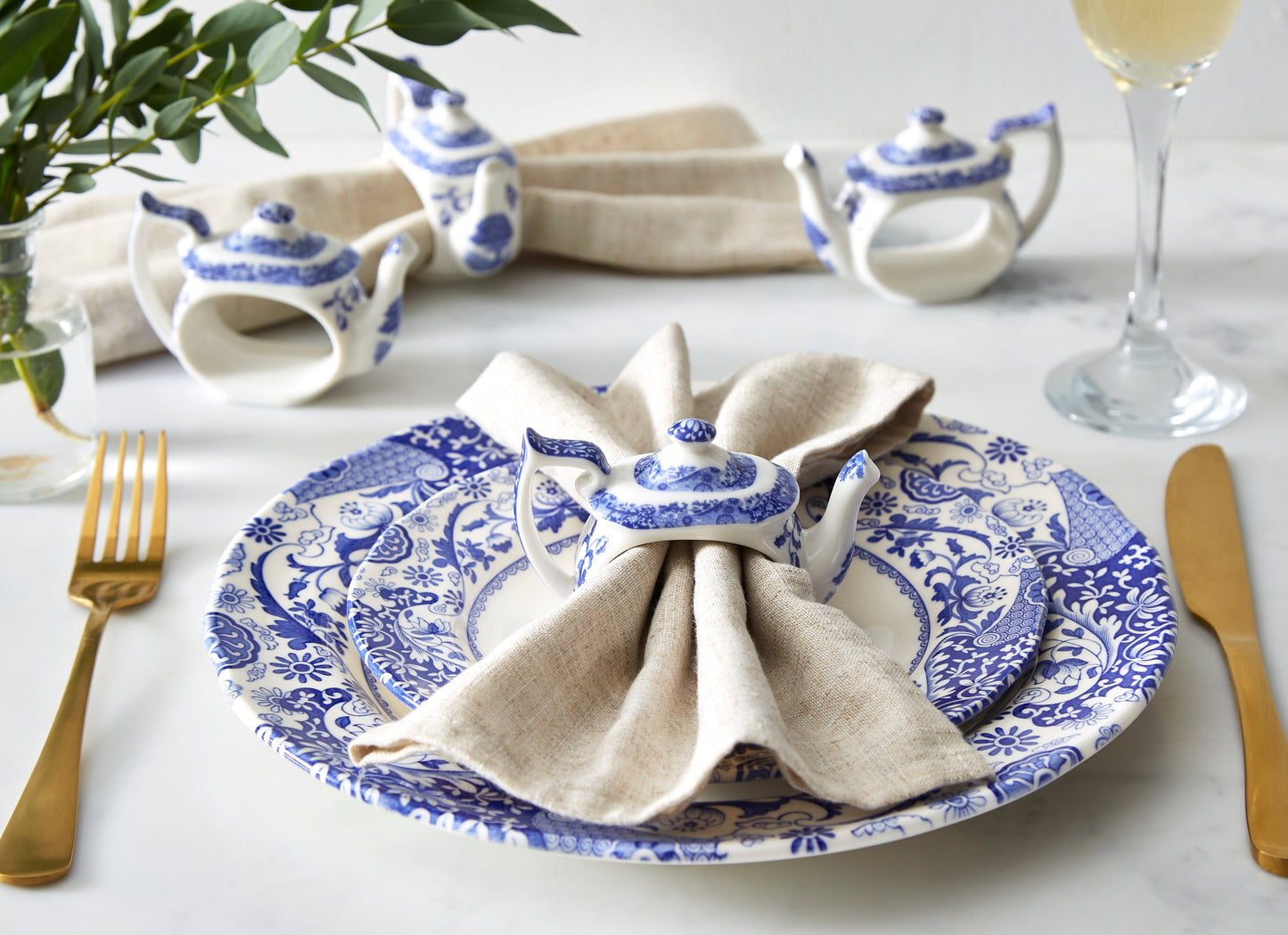 Blue Italian Teapot-Shaped Napkin Rings – Set of 4 Porcelain dinnerware CasaFenix