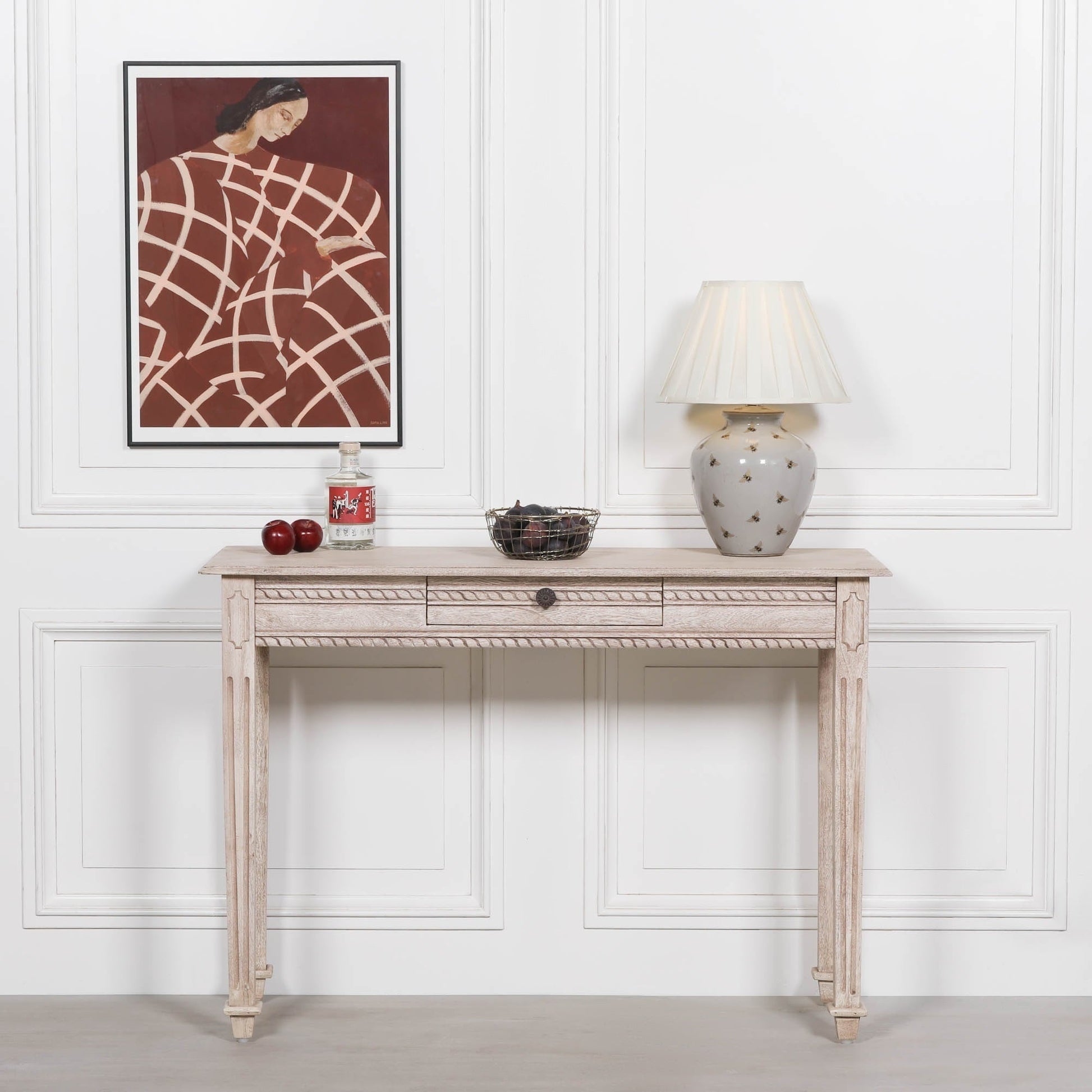 Acacia Wood Carved Console & Dressing Table with Drawer Side Table CasaFenix