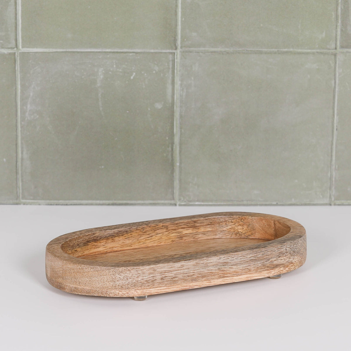 Mango Wood Long Oval Tray with Rubber Feet | 20cm tray CasaFenix