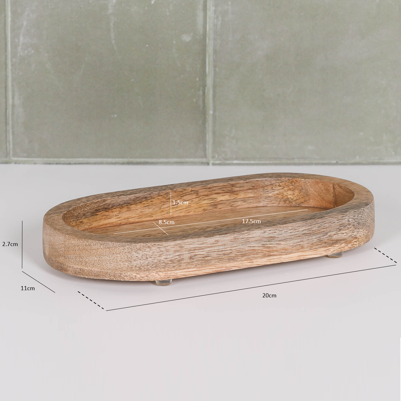 Mango Wood Long Oval Tray with Rubber Feet | 20cm tray CasaFenix
