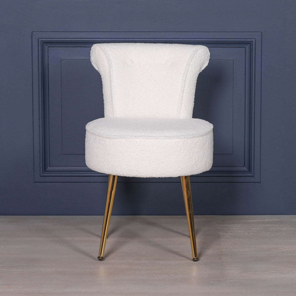 White Boucle Button Stool & Bedroom Chair with Gold Legs Chair CasaFenix