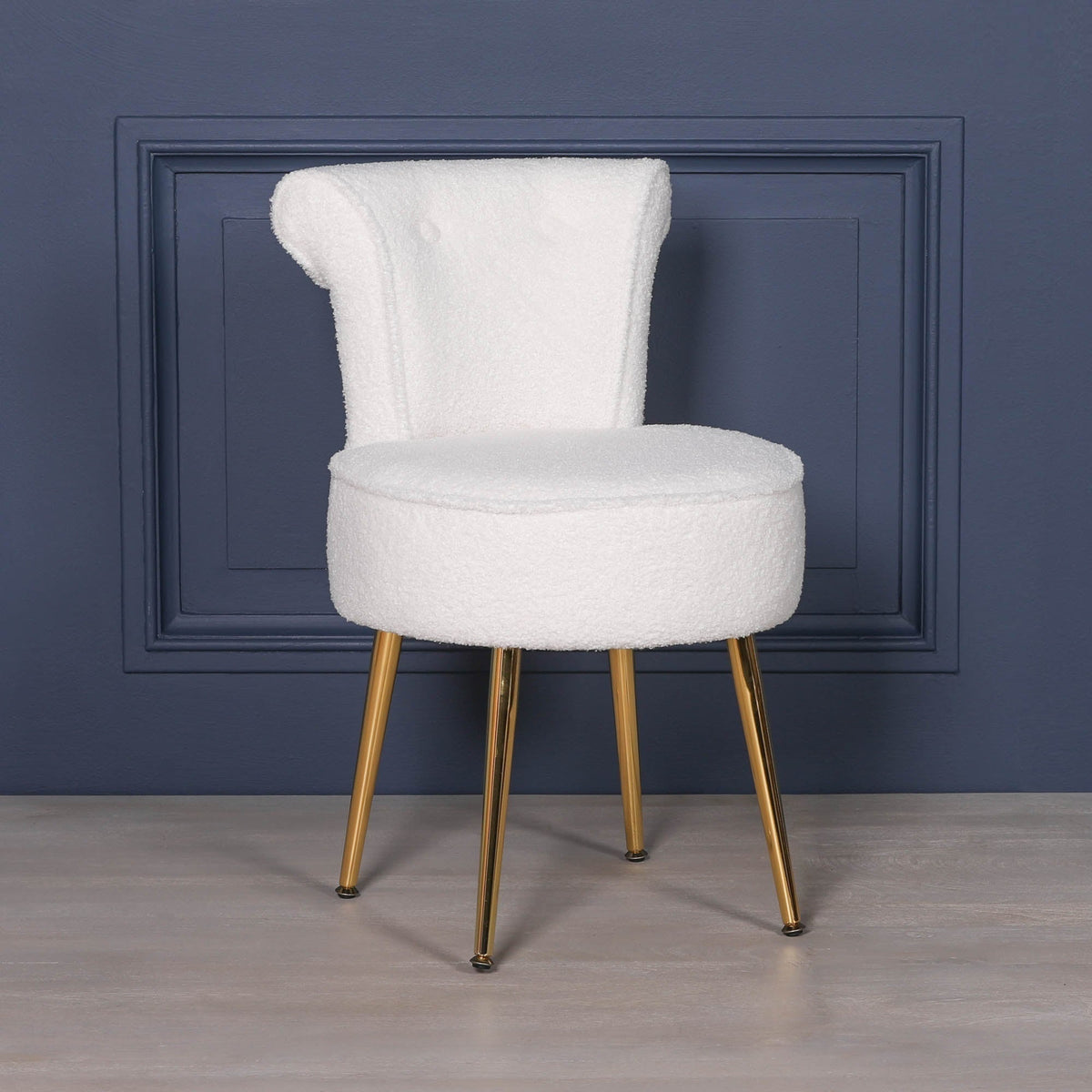 White Boucle Button Stool & Bedroom Chair with Gold Legs Chair CasaFenix