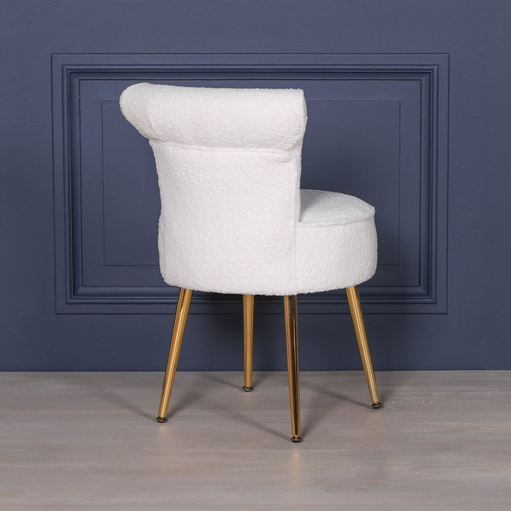 White Boucle Button Stool & Bedroom Chair with Gold Legs Chair CasaFenix
