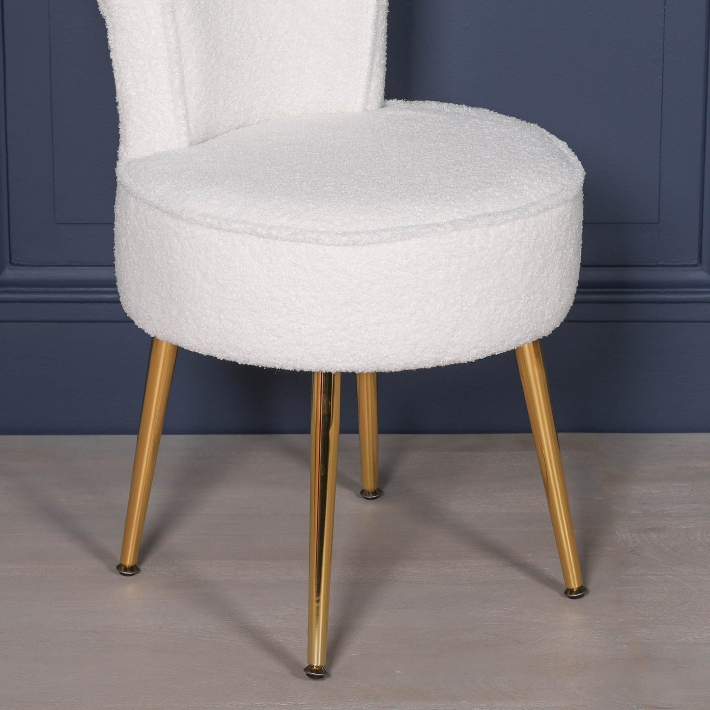 White Boucle Button Stool & Bedroom Chair with Gold Legs Chair CasaFenix