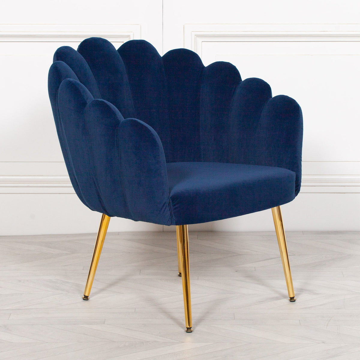 Midnight Blue Velvet Deco Dining & Bedroom Chair with Gold Legs Chair CasaFenix