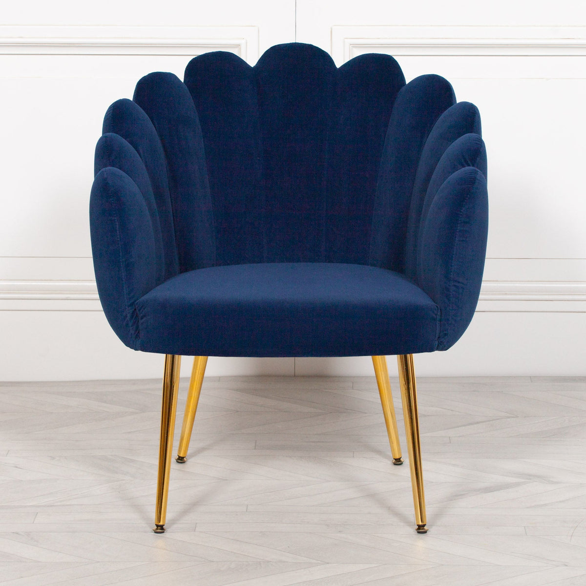 Midnight Blue Velvet Deco Dining & Bedroom Chair with Gold Legs Chair CasaFenix