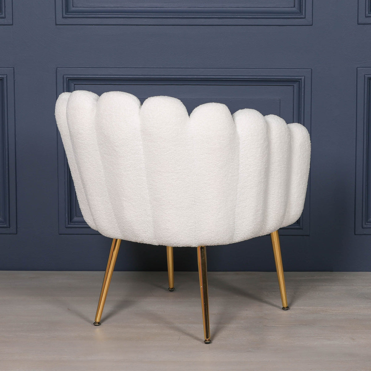 White Boucle Art Deco Scalloped Chair with Gold Legs Chair CasaFenix