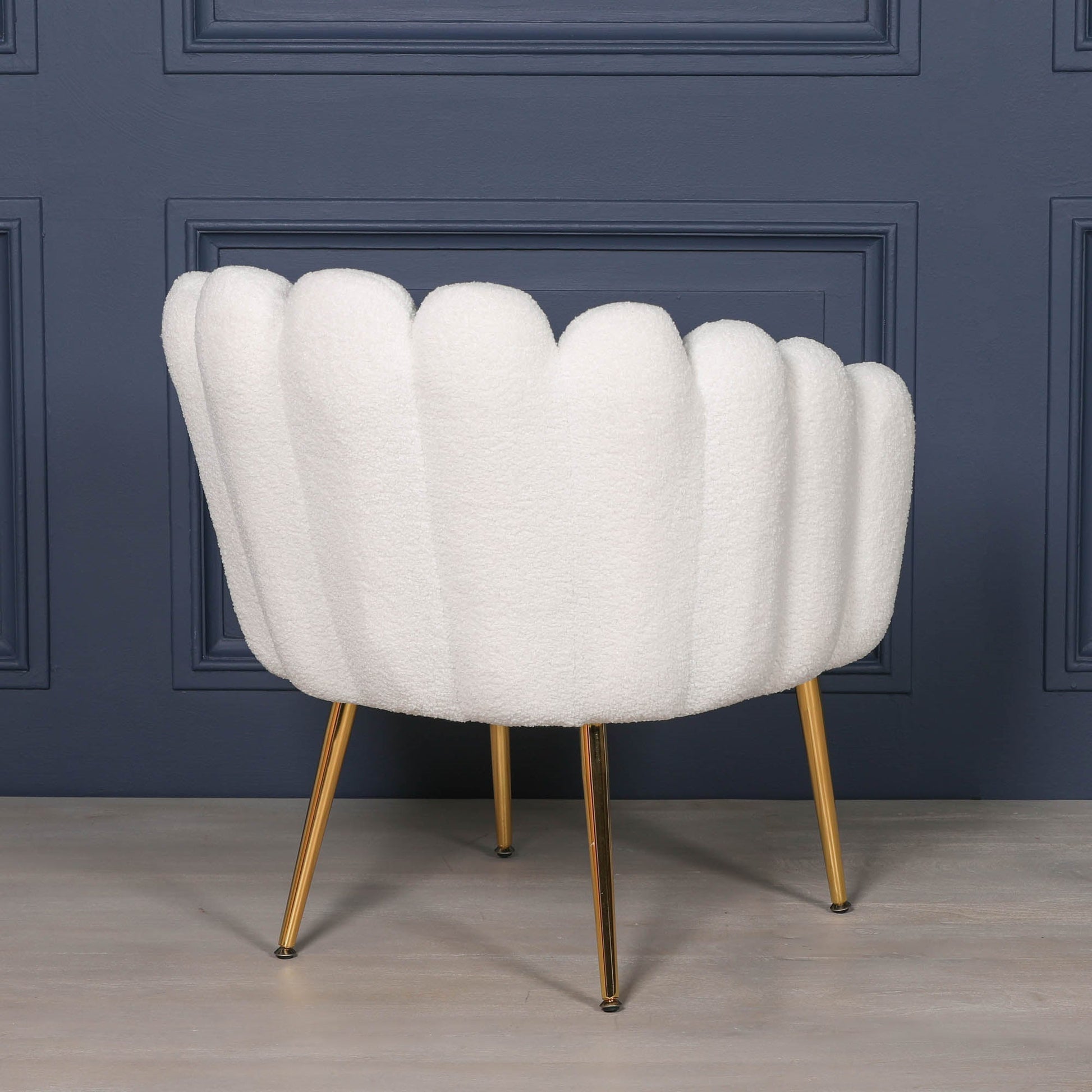 White Boucle Art Deco Scalloped Chair with Gold Legs Chair CasaFenix