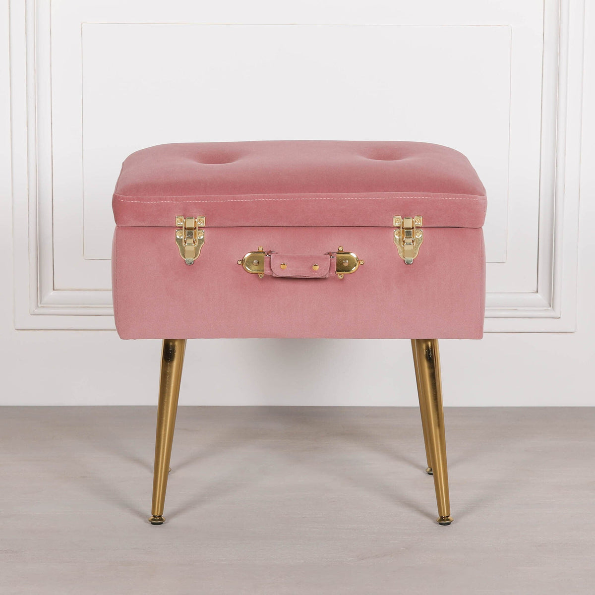 Pink Suitcase Stool with Gold Legs Stools CasaFenix