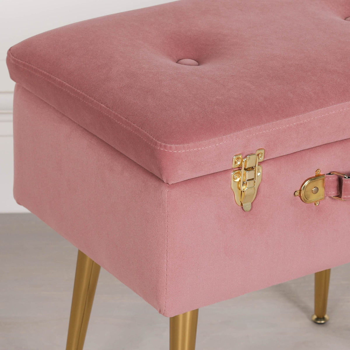 Pink Suitcase Stool with Gold Legs Stools CasaFenix