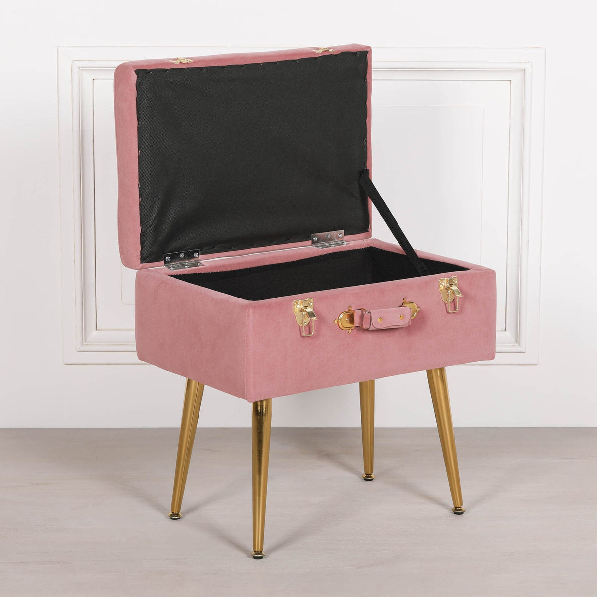 Pink Suitcase Stool with Gold Legs Stools CasaFenix
