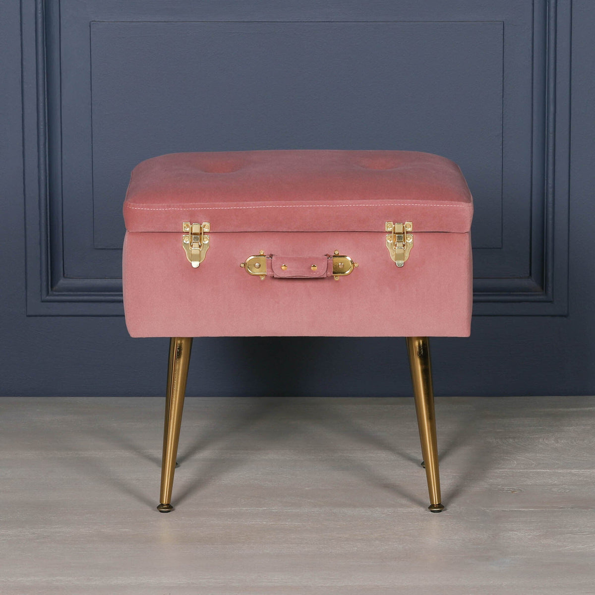 Pink Suitcase Stool with Gold Legs Stools CasaFenix