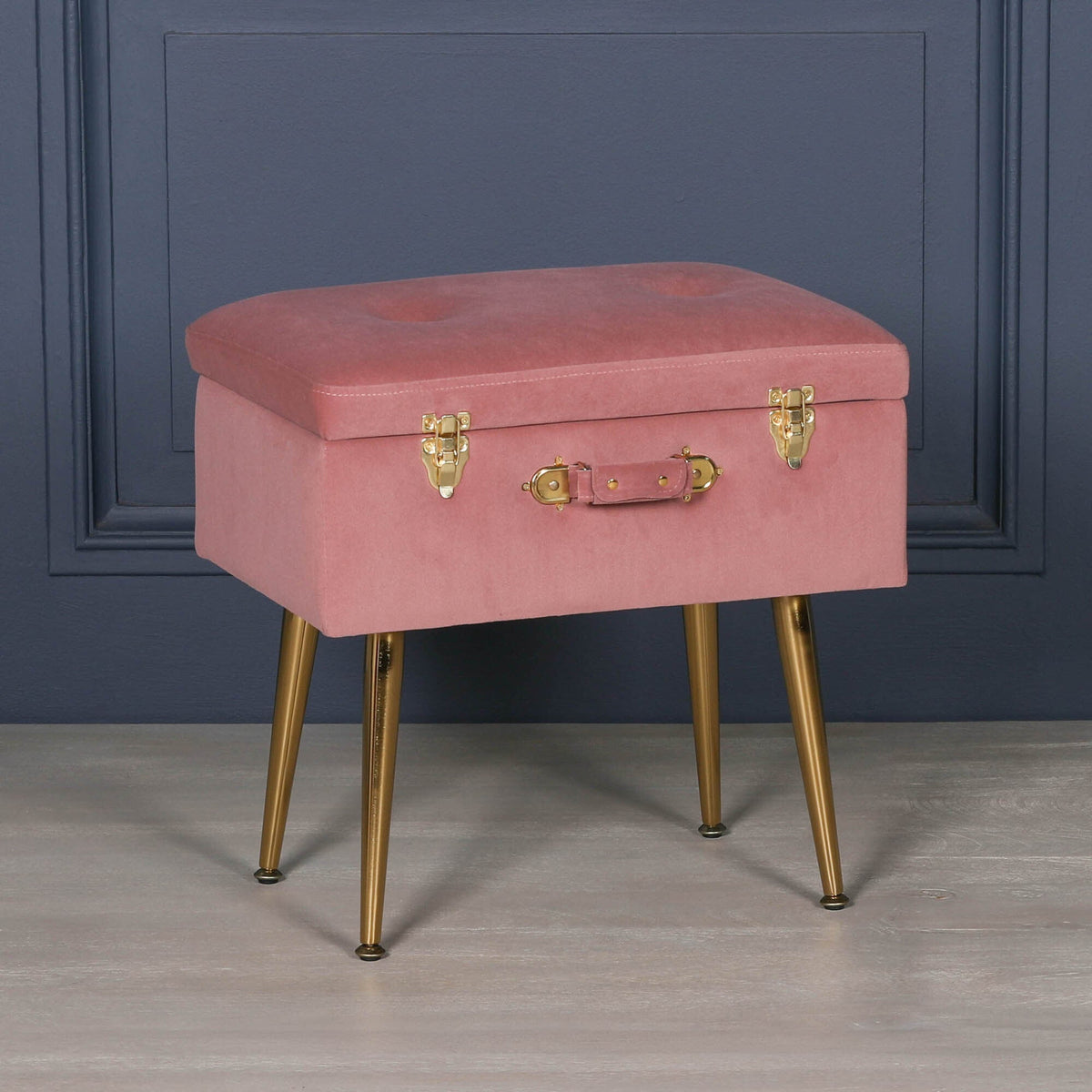 Pink Suitcase Stool with Gold Legs Stools CasaFenix