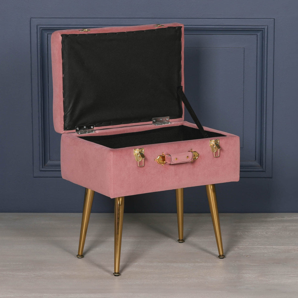 Pink Suitcase Stool with Gold Legs Stools CasaFenix