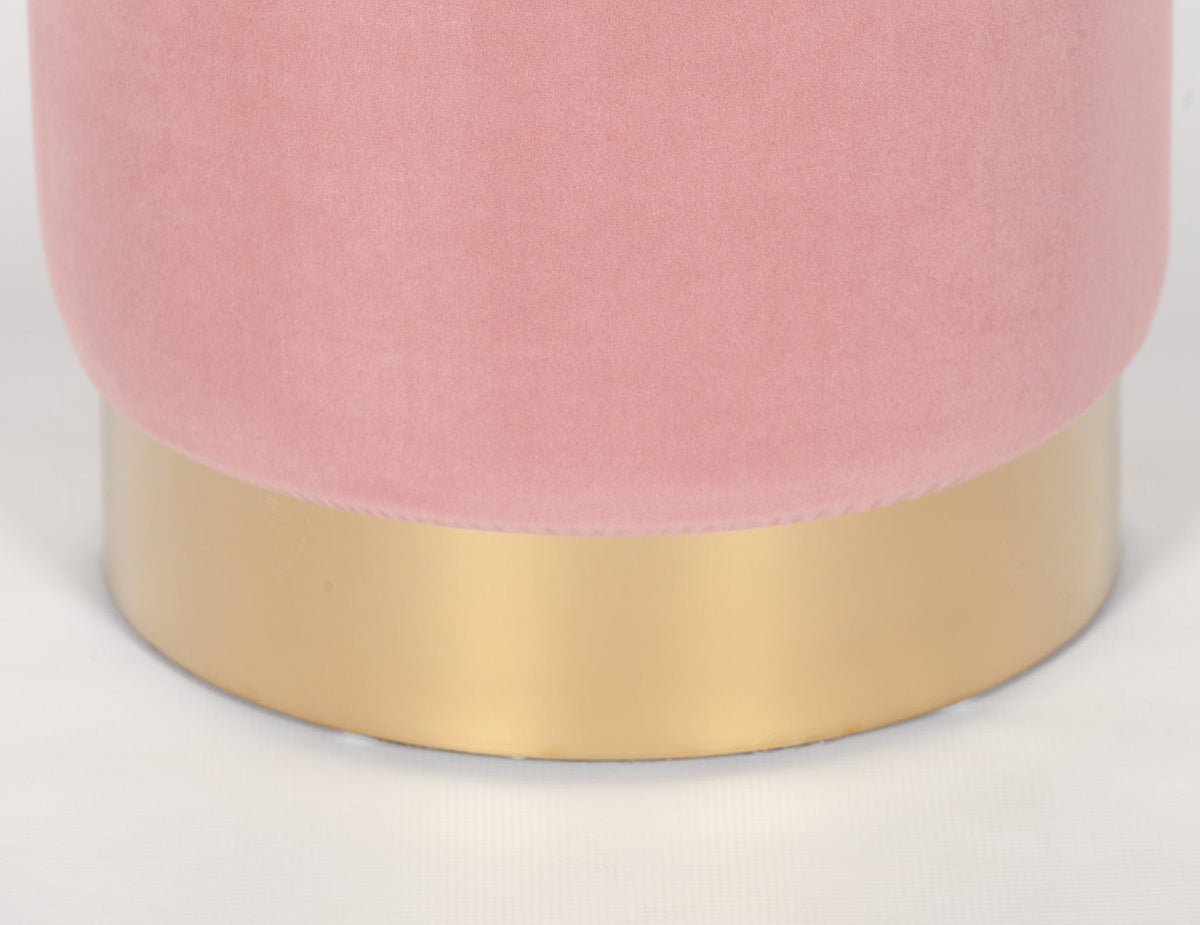 Pink Velvet Round Stool with Gold Base Stools CasaFenix