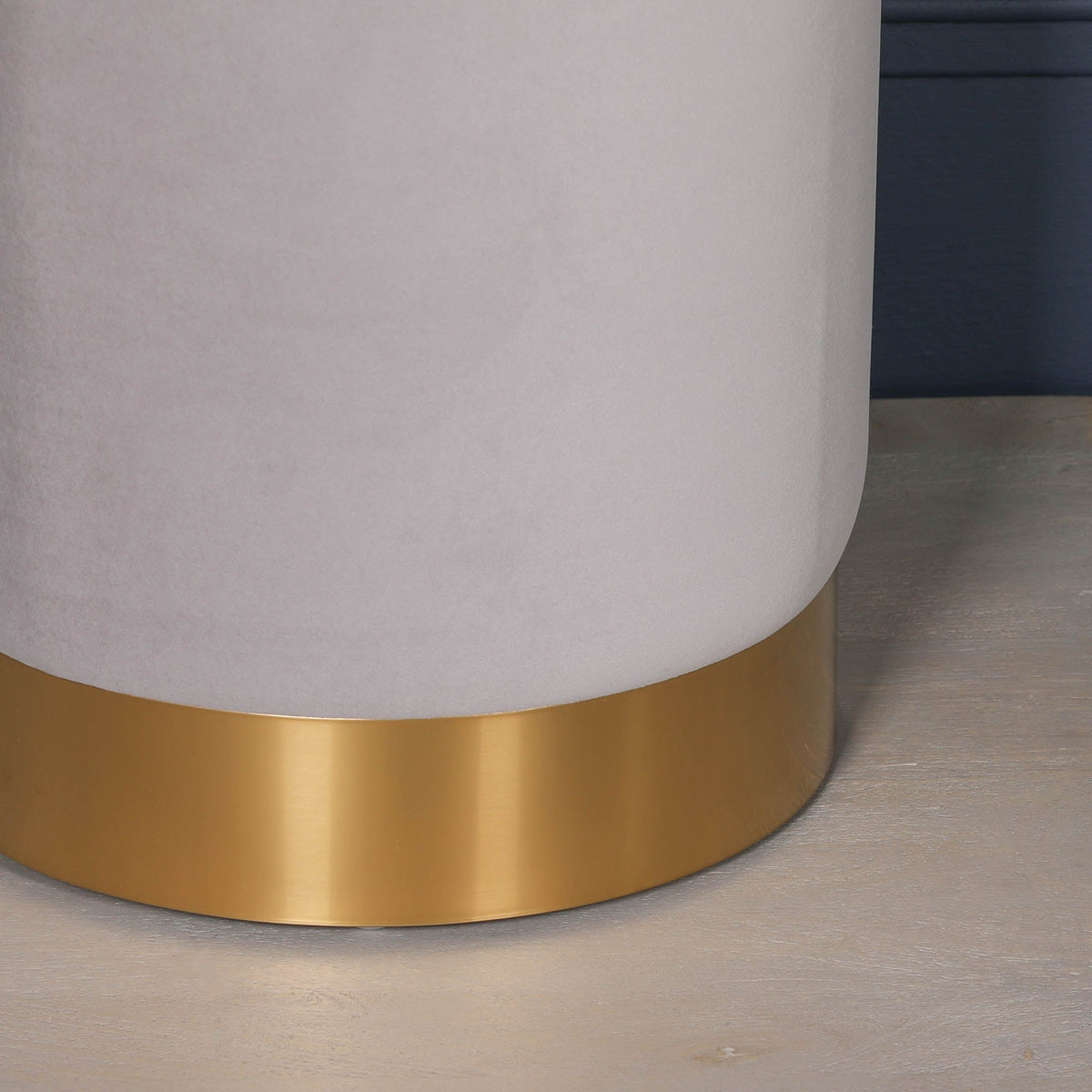 Light Grey Velvet Round Stool with Gold Base Stools CasaFenix