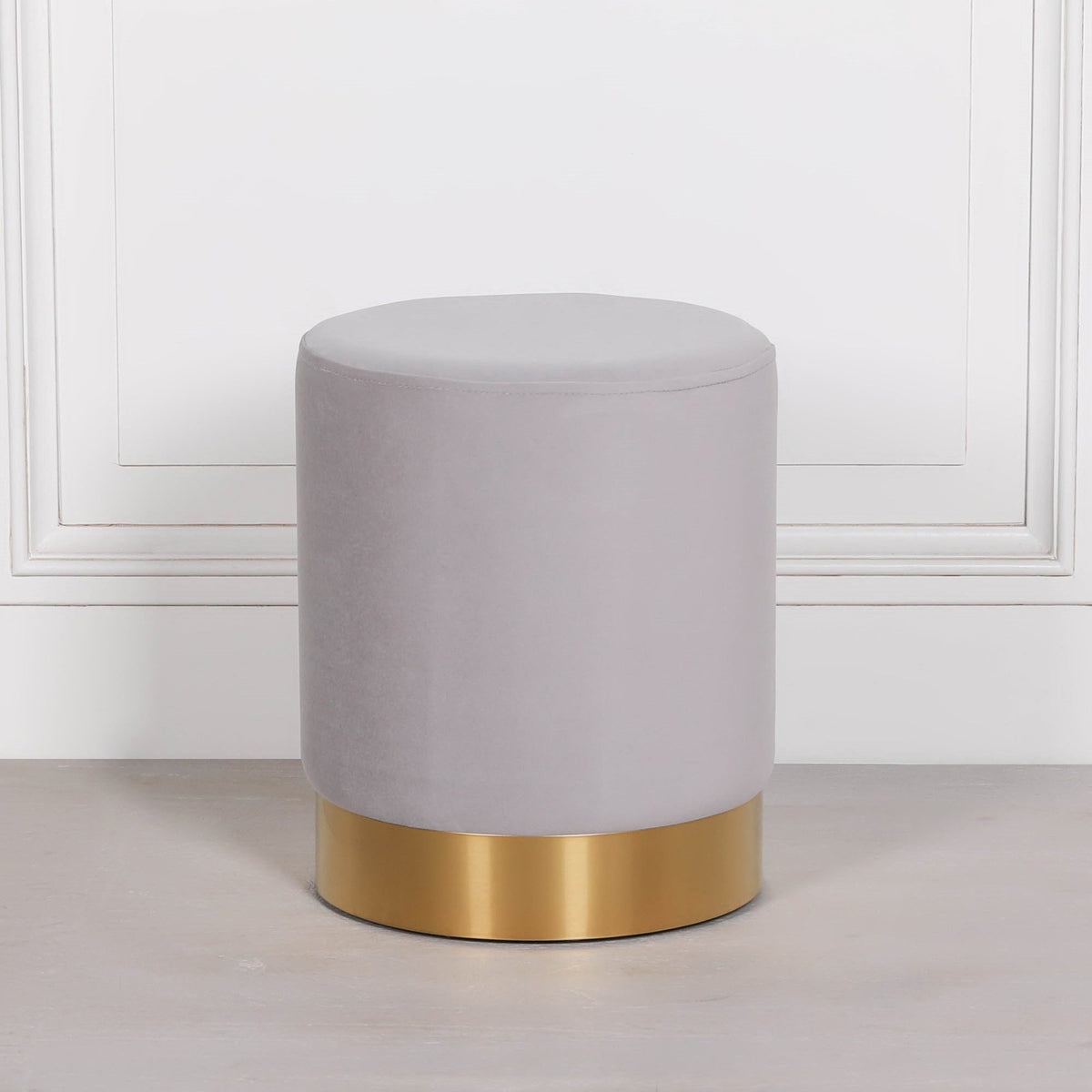 Light Grey Velvet Round Stool with Gold Base Stools CasaFenix