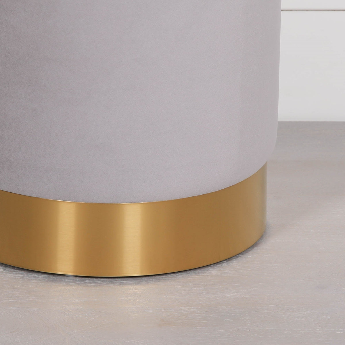 Light Grey Velvet Round Stool with Gold Base Stools CasaFenix