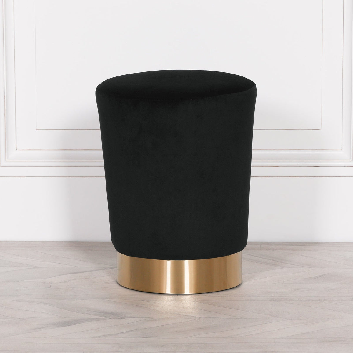 Black Velvet Round Stool Gold Colour Base Stools CasaFenix