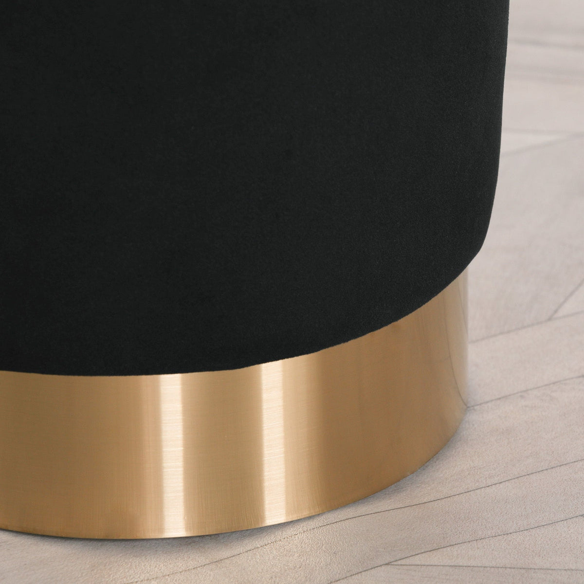 Black Velvet Round Stool Gold Colour Base Stools CasaFenix
