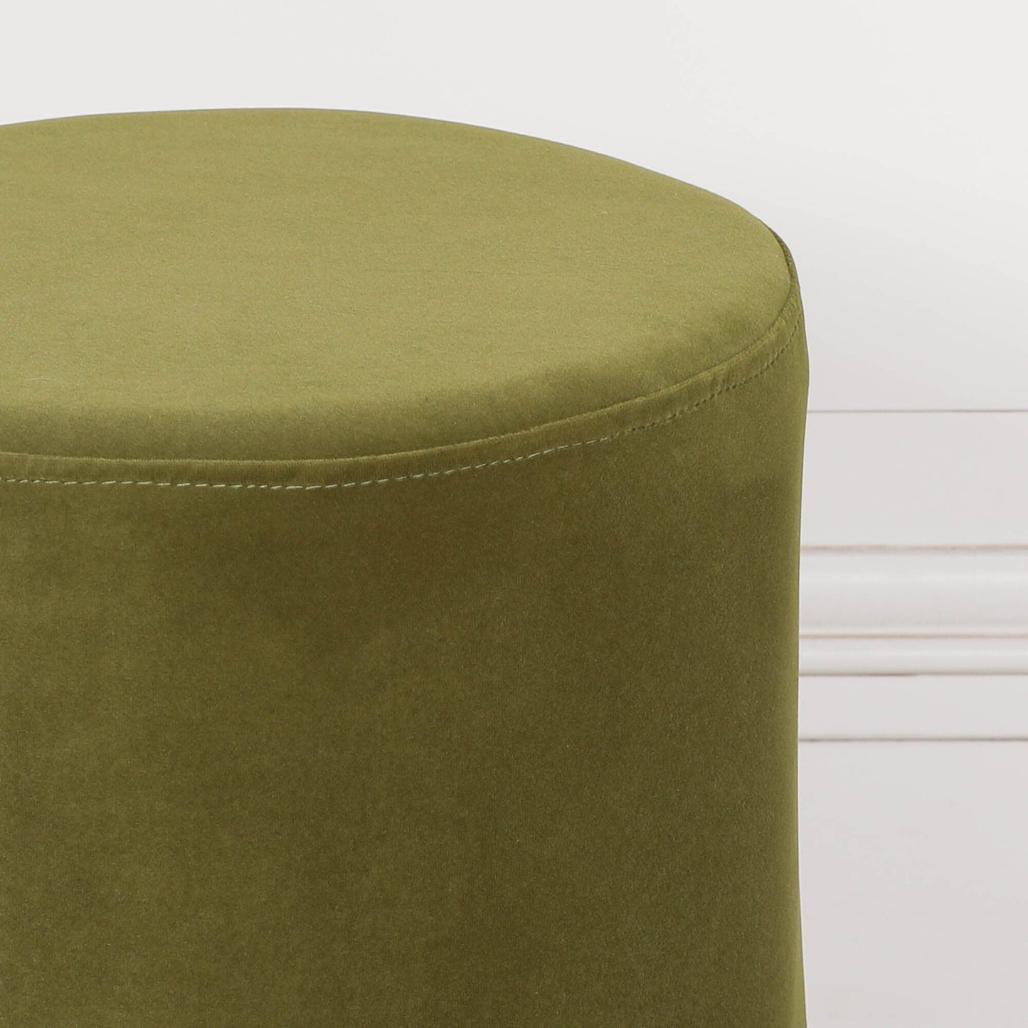 Olive Green Velvet Round Stool with Gold Trim Base stool CasaFenix