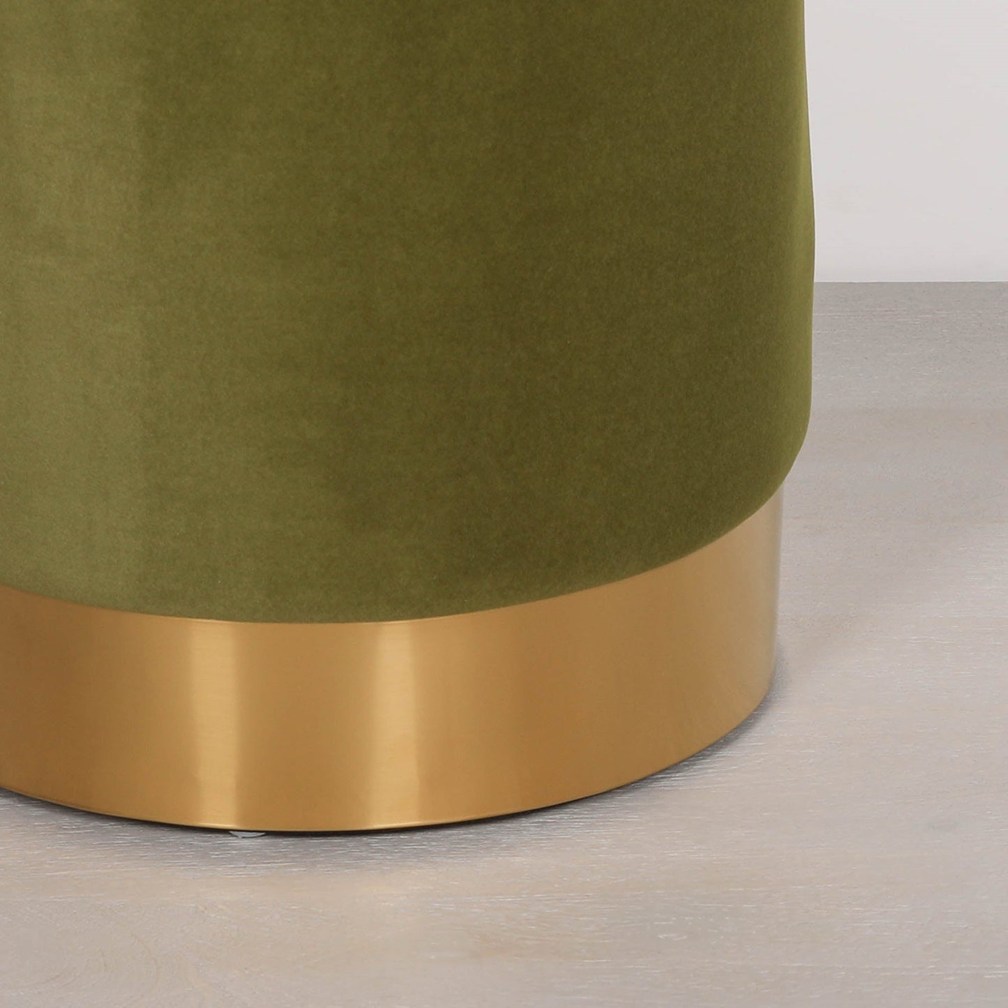 Olive Green Velvet Round Stool with Gold Trim Base stool CasaFenix