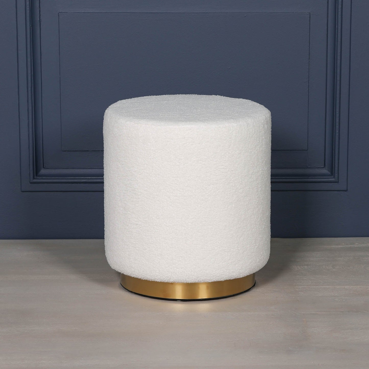White Boucle Round Stool with Gold Base stool CasaFenix