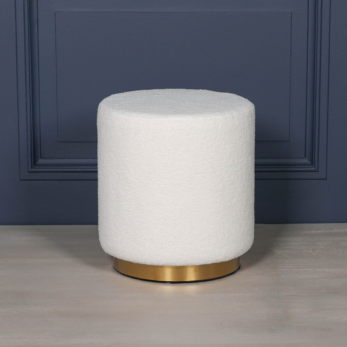 White Boucle Round Stool with Gold Base stool CasaFenix