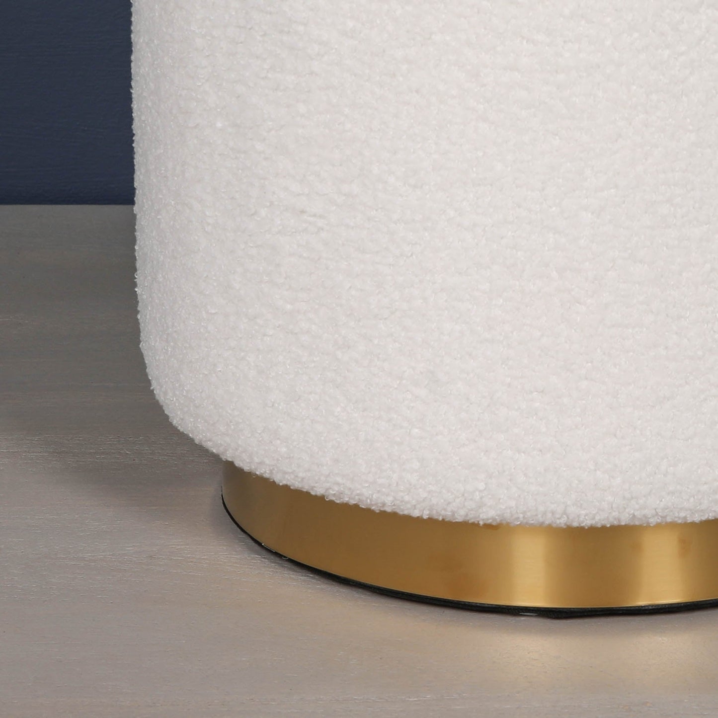 White Boucle Round Stool with Gold Base stool CasaFenix