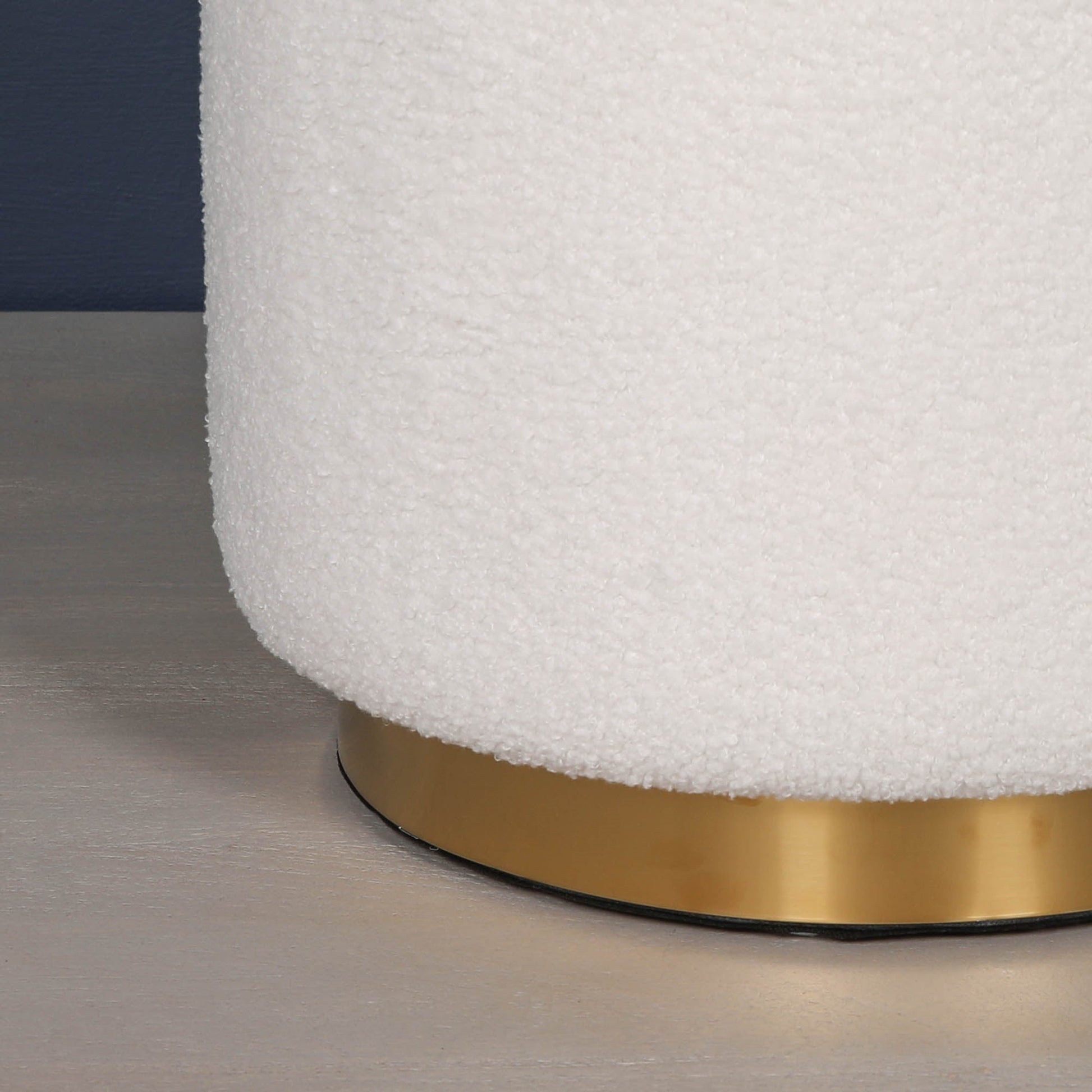 White Boucle Round Stool with Gold Base stool CasaFenix