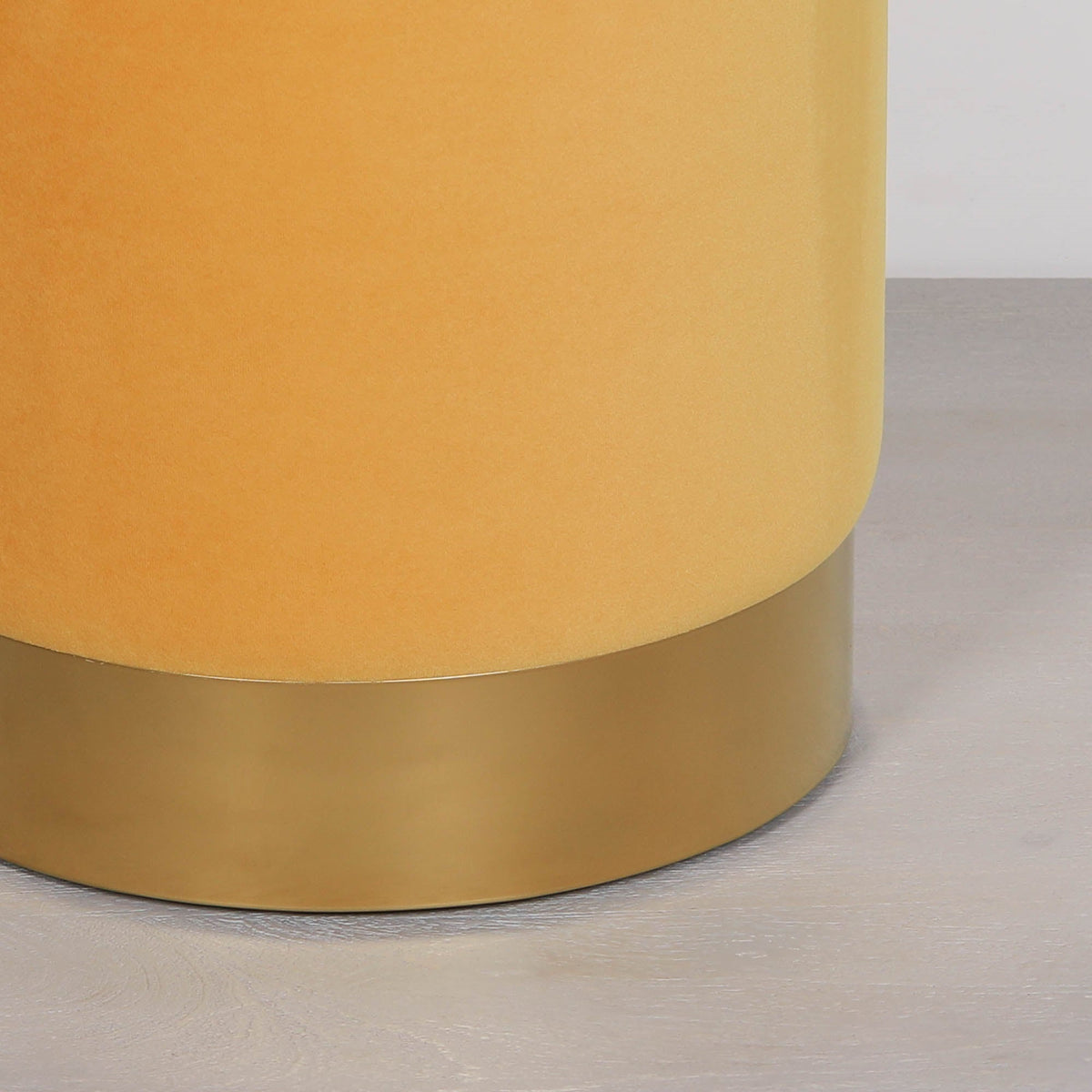 Mustard Yellow Velvet Round Stool with Gold Trim Base stool CasaFenix