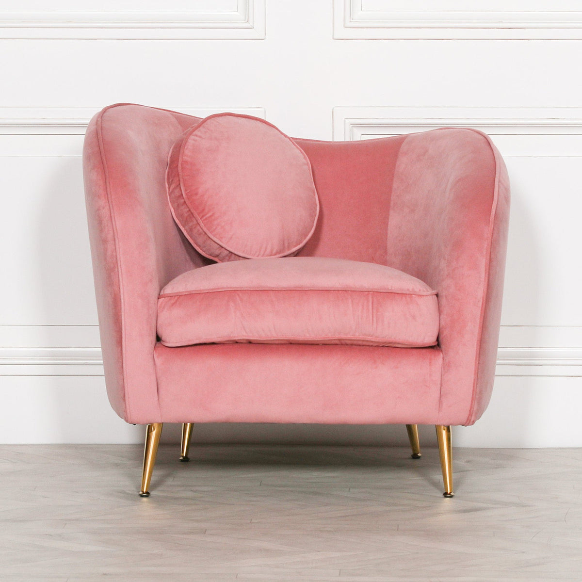 Pink Velvet Armchair with Gold Legs & Matching Cushion Chair CasaFenix
