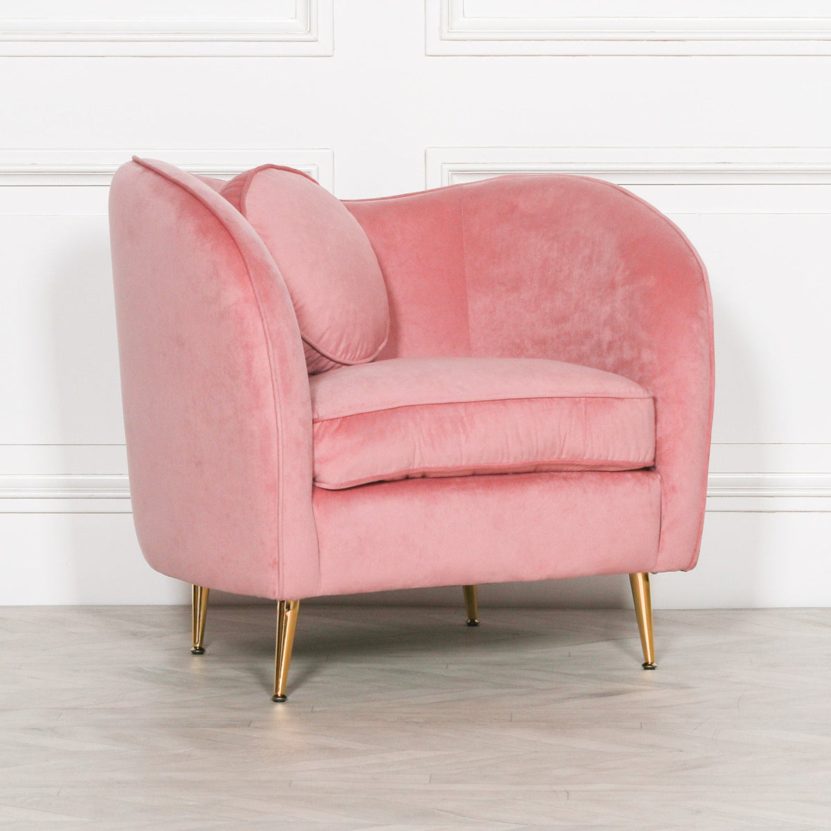 Pink Velvet Armchair with Gold Legs & Matching Cushion Chair CasaFenix