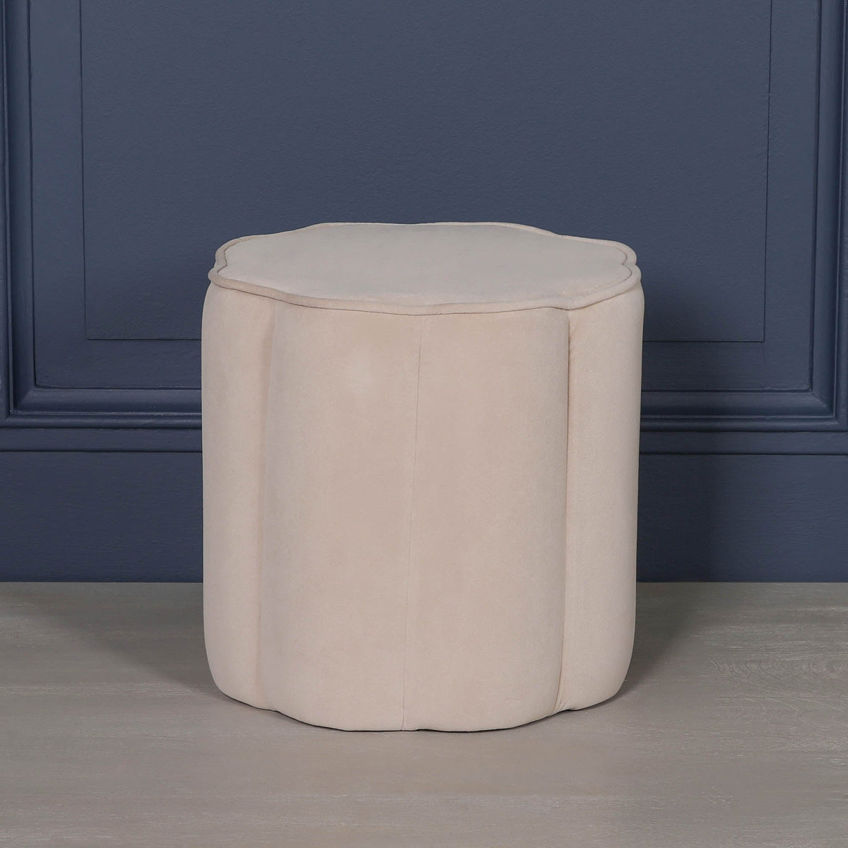 Natural Velvet Round Footstool with Piped Edge Detail Stools CasaFenix