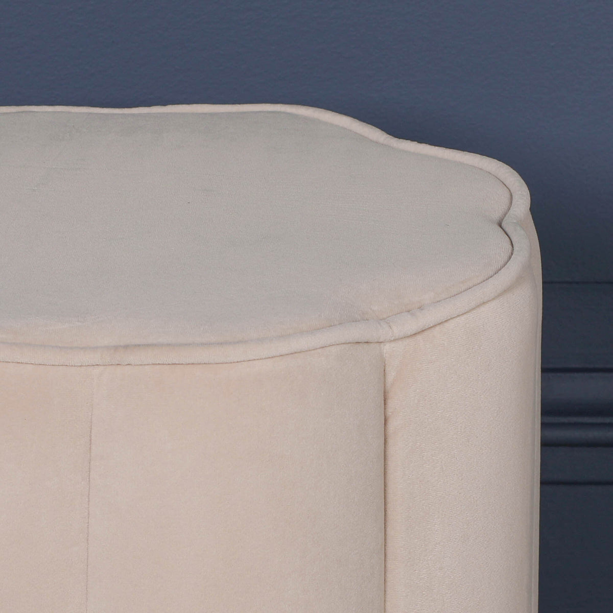 Natural Velvet Round Footstool with Piped Edge Detail Stools CasaFenix