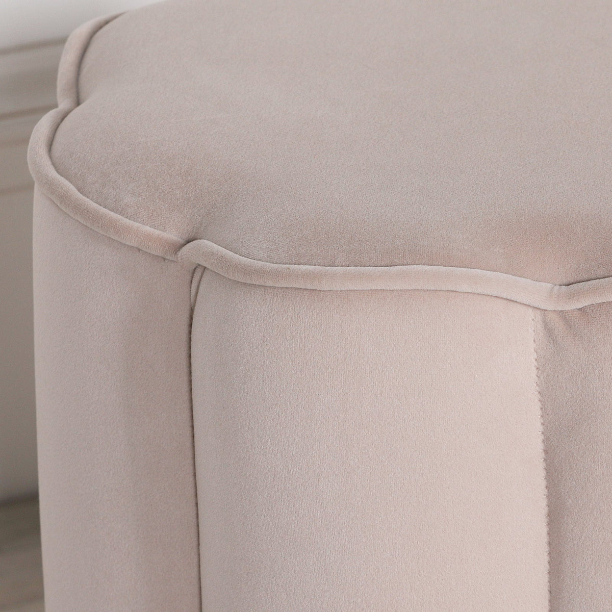 Natural Velvet Round Footstool with Piped Edge Detail Stools CasaFenix